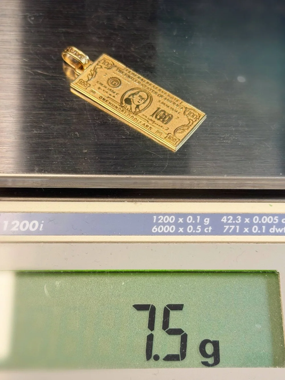 14k Solid Yellow Gold 100 Dollar Bill Money Banknote Charm Pendant Handmade